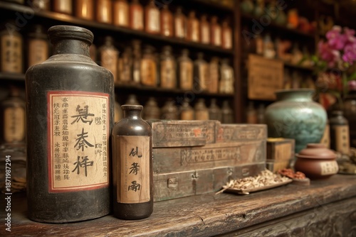 Chinese traditional medicine in the context of a pharmacy.
