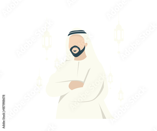 Illustration of Middle Eastern Man with Lanterns