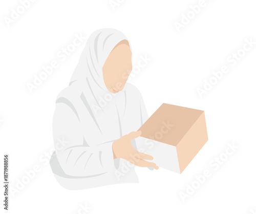 Illustration of Muslim Woman Holding a Package