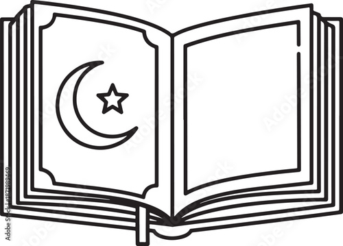 Open book with crescent moon and star illustration Vector