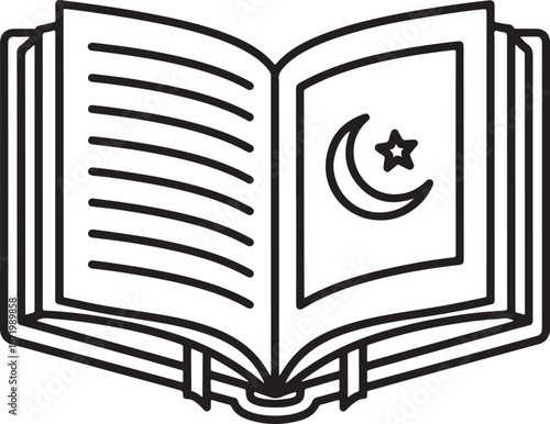 Open book with crescent and star symbol Vector