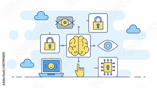 Secure data protection and privacy concept with brain and locks
