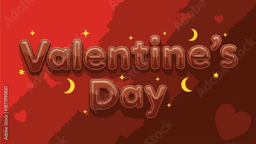 Graphic design for Valentine's Day with red background and heart shapes in a cinematic style.