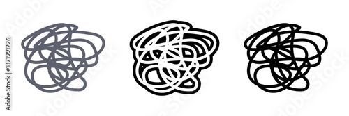 悩みや混乱を表す落書き線アイコンセット /Confusion Scribble Doodle Icon Set