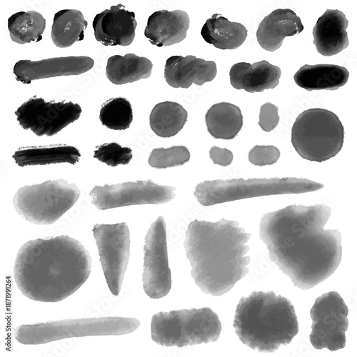 水彩風ブラックブラシストロークセット /Black Watercolor Brush Stroke Set