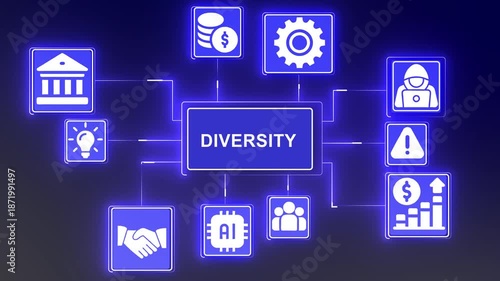 Strategic Business Intelligence and Financial Diversity Concept On The black background, Business Analytics and Decision-Making Workflow Animation.
