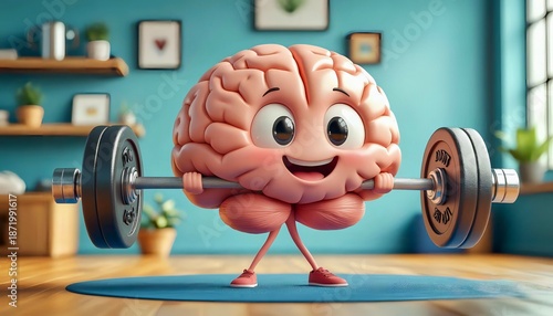 Cartoon brain swings a barbell