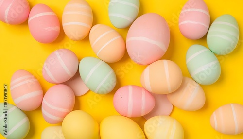 colored Easter eggs on a yellow background