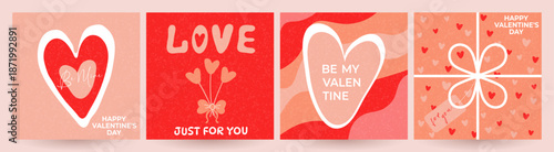 A set of Valentine's Day cards. Stylish design. Greeting cards with romantic hearts and love inscriptions. Templates for advertising, banners, covers, posters, sales, branding. Vector.