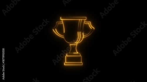 glowing orange trophy Icon animated on Black Background, award icon animation, champion trophy award icon video motion.