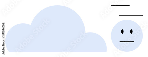 Virtual interaction, cloud computing, online mood expression, digital technology, internet communication, emotive icons. Abstract cloud shape and neutral face with lines. Virtual interaction