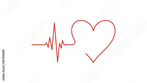 Minimalist Red Heartbeat EKG Line Merging into a Heart Shape on White Background