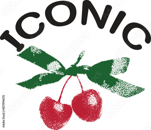 Iconic sweet cherries graphic with a vintage textured appeal for branding and design