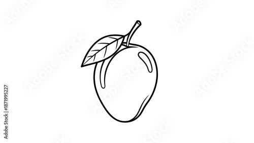 Minimalist Illustration of a Juicy Fresh Mango with Leaf Emphasizing Natural