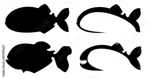 Set of piranha fish silhouettes, isolated on white background.vector