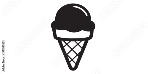 Ice cream vector icon with waffle cone, dessert and sweet food symbol, outline and filled style, clean black line and solid design, minimal flat icon, isolated on transparent background, suitable for 