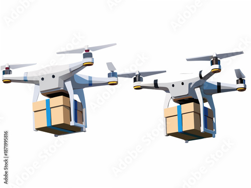 Drones carrying packages in flight for rapid delivery services