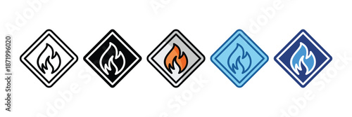 Flammable Sign  Icon Set Multiple Style Collection