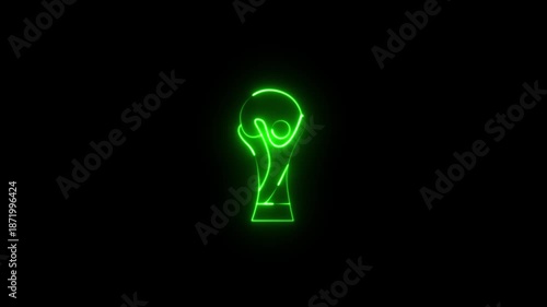 glowing green football trophy Icon animated on Black Background, award icon animation, champion trophy award icon video motion.