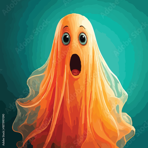 Surprised Orange Ghost with Wide Eyes and Open Mouth.