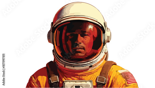 Intense Portrait of a Determined Astronaut in Full Space Suit.