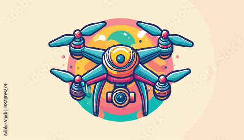 Colorful Drone Illustration with Camera and Propellers.