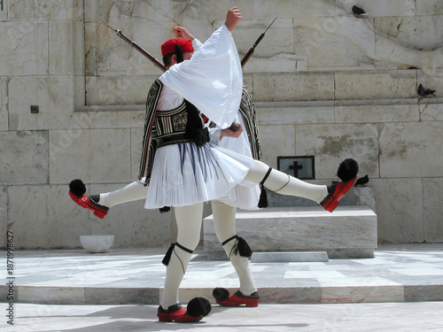 Greek parliament Guards with traditional uniform
