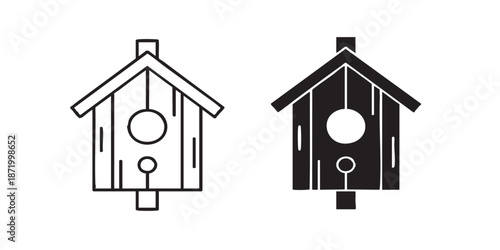 Birdhouse vector icon, small wooden bird home symbol, outline and filled style, clean black line and solid design, minimal flat icon, isolated on transparent background, suitable for UI, web, app, wil