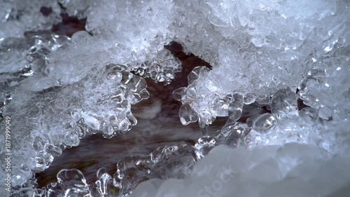 Detail of water flowing under the ice