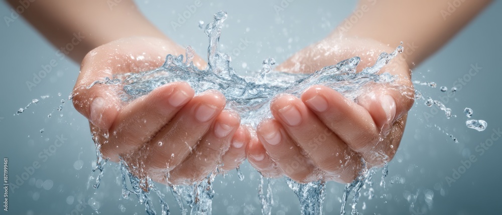 Fototapeta premium Hands cupping and holding splashing water against transparent background