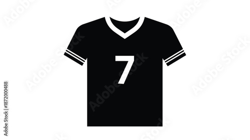 Simple black silhouette of a short sleeved sports jersey with the number seven displayed