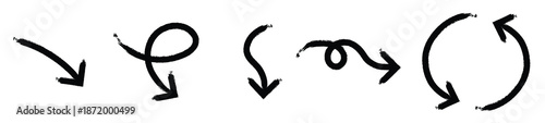 Black hand drawn arrows set vector. Doodle sketch curved and swirly arrows for infographic, presentation, and highlight design. Vector illustration.