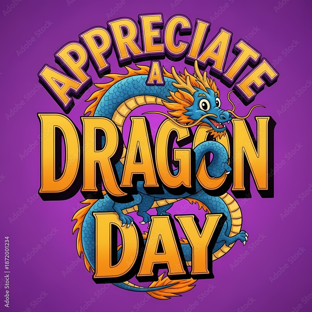 Obraz premium Vibrant Blue Eastern Dragon Graphic for Appreciate a Dragon Day