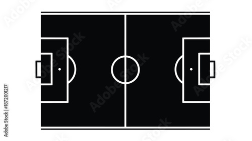 An aerial view of a soccer field with goalposts and field markings