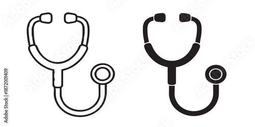 Stethoscope vector icon, medical and healthcare symbol, outline and filled style, clean black line and solid design, minimal flat icon, isolated on transparent background, suitable for UI, web, app, d