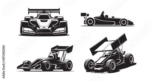 Racing Car Silhouette Vector Icon Set Formula Sprint Motorsport Illustration.