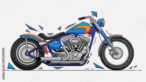 Red sport motorbike vector illustration with chrome engine and black wheels isolated on white background for speed and transport