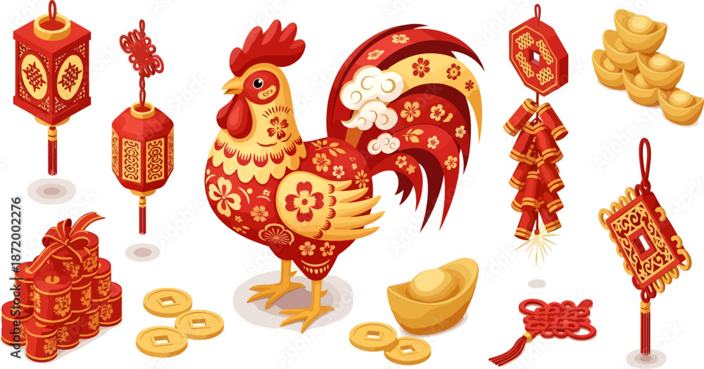 Obraz premium rooster and festive decorations