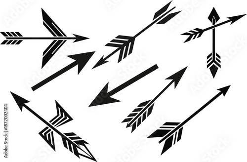 Minimal Tribal Arrow Black Silhouette Tattoo Vector Set