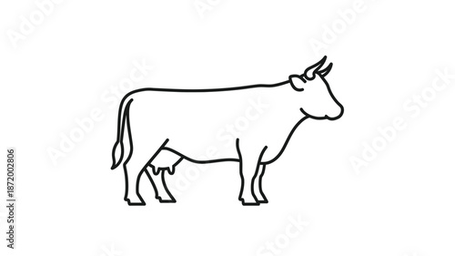 Simple line drawing of a cow a farm animal depicted in a minimalist black and white style