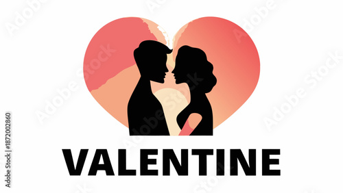 Romantic couple silhouette in heart shape for Valentine's Day