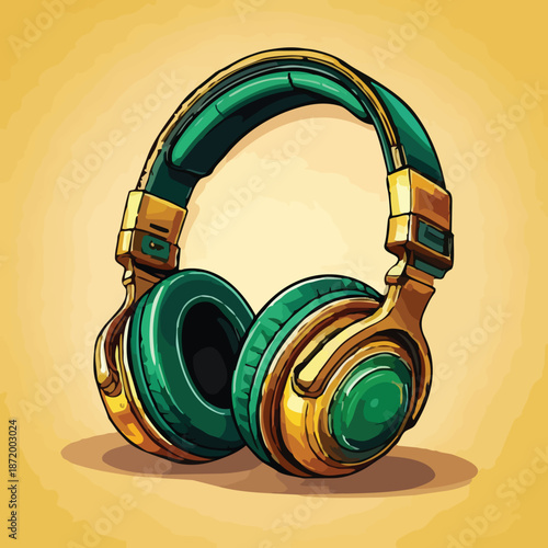 Stylized Green and Gold Headphones Illustration for Audio Enthusiasts and Music Lovers.
