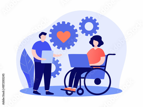 Diverse colleagues collaborating with assistive technology and care