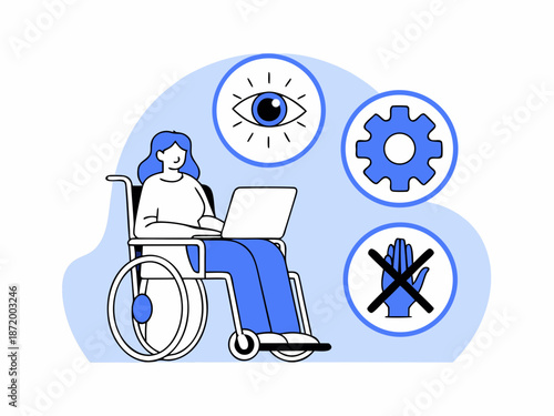 Disability awareness and accessibility concept with woman in wheelchair using laptop