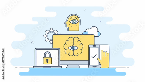 Digital security and data protection concept with eye on technology