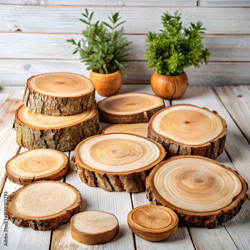 rustic wooden log slices a natural display