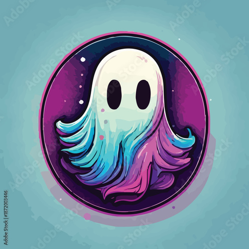 Whimsical Ghost Illustration with Vibrant Gradient and Playful Design.