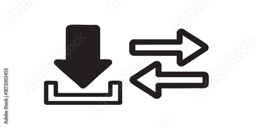 Download vector icon, software button and data transfer symbol, outline and filled style, clean black line and solid design, minimal flat icon, isolated on transparent background, suitable for UI, web