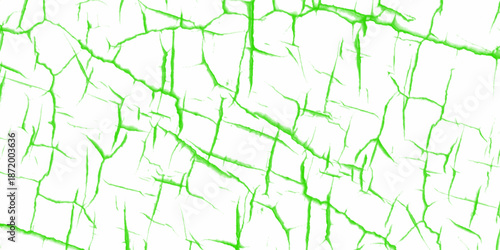 Weathered rough painted surface with patterns of cracks and peeling. cracked green paint on a white background, a green and white drawing of a cracked wall. White wall cracks texture, grunge,