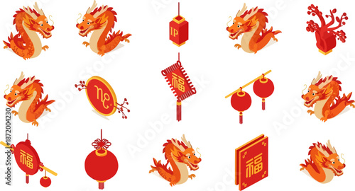 Dragon symbols and festive decor